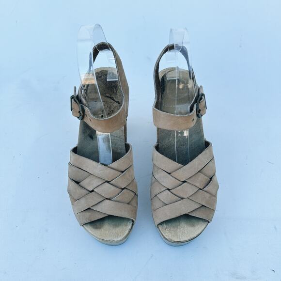 No. 6 Woven Leather Wooden Clogs Heels Sandal Beige 7 Tan Natural 37 Ankle Strap - Picture 5 of 14